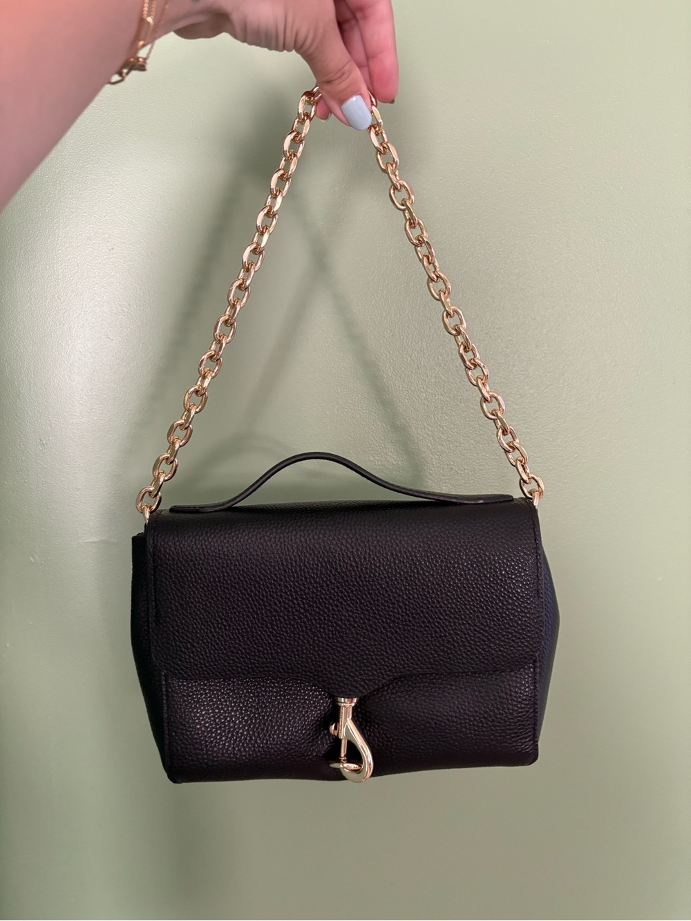 Rebecca Minkoff Black Leather Shoulder Bag with Gold Chain